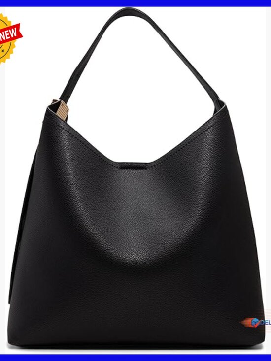 Handbags - Large Hobo Shoulder Bag, Polyurethane, Roomy Satchel with Snap Closure